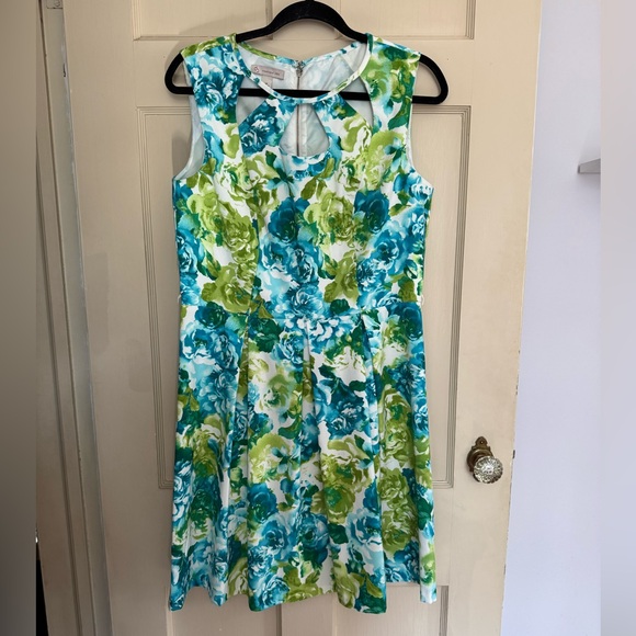 Dressbarn Green Blue White Floral Spring Cocktail Dress - Picture 2 of 14